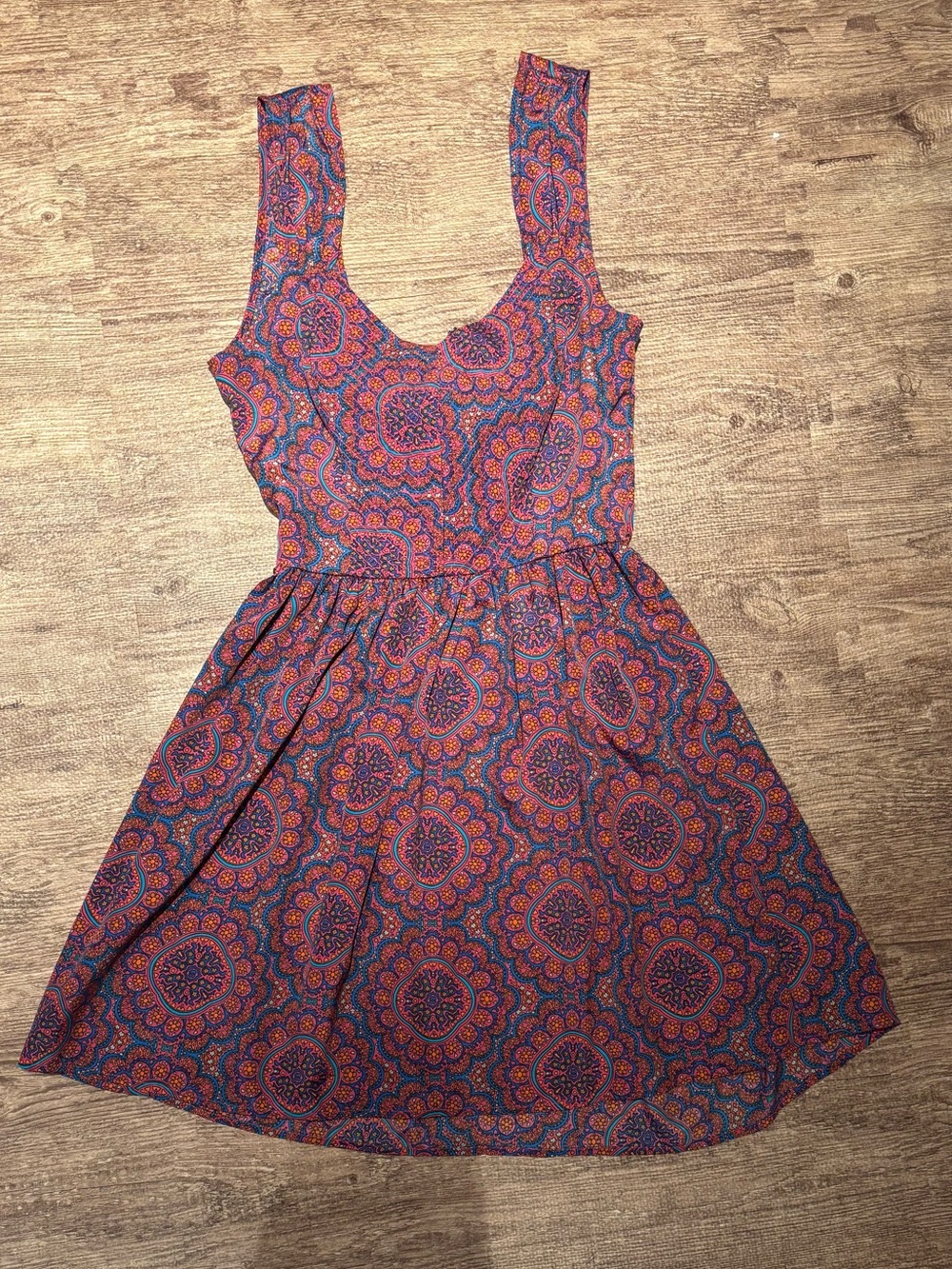 Band of Gypsies Pink and Purple Medallion Fit-and-Flare Mini Dress